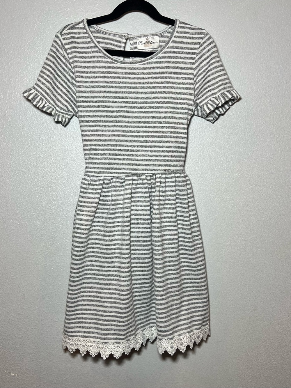 RARE EDITIONS Big Girls Stripe Knit Dress Gray Size 12